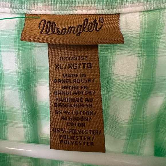 WRANGLER Womens Green/ White Plaid Western Snap Short Sleeve Size XL - Picture 2 of 4